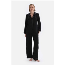 Dagi Siyah Lurex Şerit Detaylı Saten Pijama Takım 23SW17043SD_SY