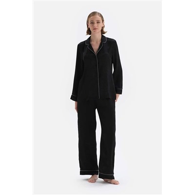 Dagi Siyah Lurex Şerit Detaylı Saten Pijama Takım 23SW17043SD_SY