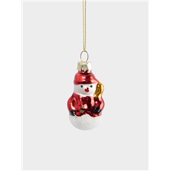 Игрушка елочная, 4 см, стекло, красная, Снеговик, New year