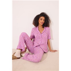 Pijama largo camisero viscosa estampado boho