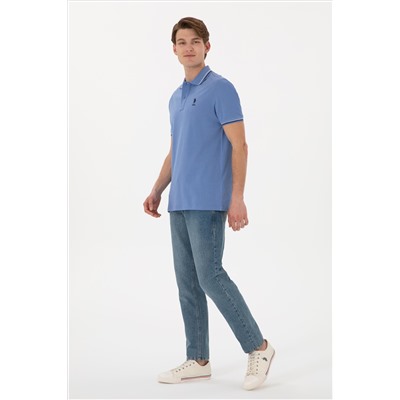 Erkek Regular Fit Polo Yaka Koyu Mavi Basic Tişört