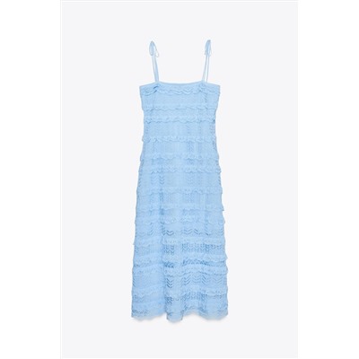 POINTELLE RUFFLED KNIT DRESS
