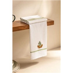 Fleur Nakışlı 2' li Pamuklu Kurulama Bezi - Beyaz/Yeşil