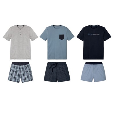 LIVERGY® Shorty Pyjama Herren, Hose mit Eingrifftaschen, mit Baumwolle
