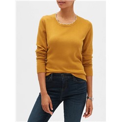 Washable Forever Scallop Crew Neck Sweater