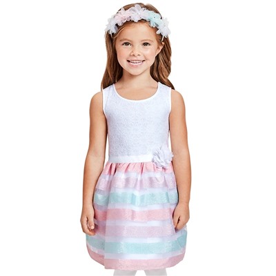 Baby And Toddler Girls Ribbon Matching Knit To Woven Dress