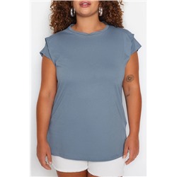Mavi Bisiklet Yaka Kol Detaylı %100 Pamuk Örme T-Shirt TBBSS22BF0023