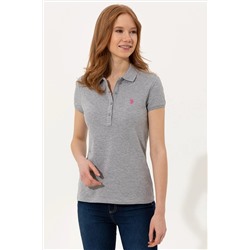 Kadın Gri Melanj Basic Polo Yaka Tişört