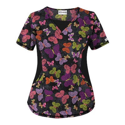 UA Blissful Butterflies Black Print Scrub Top