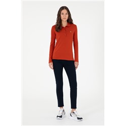 Kadın Kiremit Basic Polo Yaka Sweatshirt