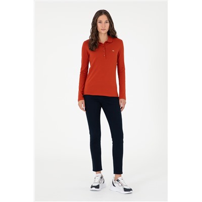 Kadın Kiremit Basic Polo Yaka Sweatshirt