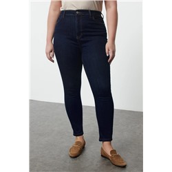 Koyu Mavi Yüksel Bel Toparlayıcı Büyük Beden Skinny Jeans TBBAW25CJ00016