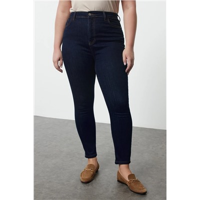 Koyu Mavi Yüksel Bel Toparlayıcı Büyük Beden Skinny Jeans TBBAW25CJ00016