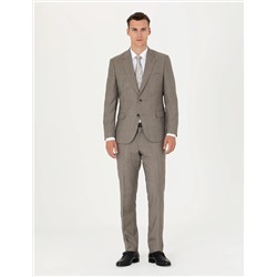 %100 Yün Bej Slim Fit Takım Elbise