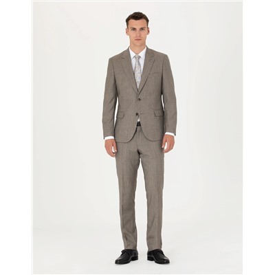 %100 Yün Bej Slim Fit Takım Elbise