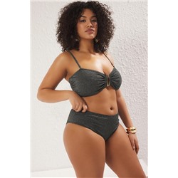 Siyah Yüksek Bel Simli Işıltılı Büyük Beden Bikini Altı TBBSS25CR00004