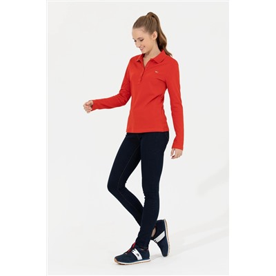 Kadın Kırmızı Basic Polo Yaka Sweatshirt