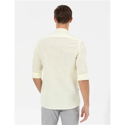 Sarı Slim Fit Uzun Kollu Gömlek