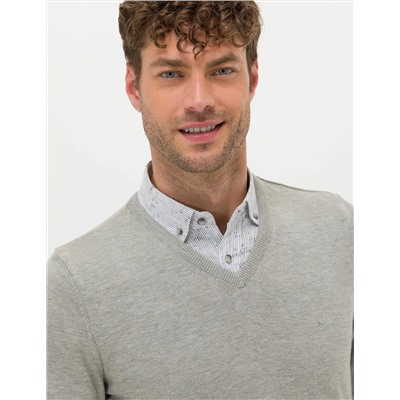 Açık Gri Melanj Slim Fit Basic Kazak