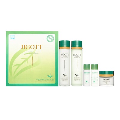 JIGOTT WELL-BEING GREEN TEA SKIN CARE 3SET Набор: Увлажняющий тонер для лица с экстрактом зелёного чая, Увлажняющая эмульсия для лица  с экстрактом зелёного чая, Увлажняющий крем для лица  с экстрактом зелёного чая  150мл+150мл+50мл+30мл+30мл