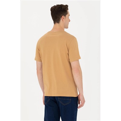 Erkek Camel Basic Bisiklet Yaka Tişört