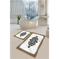 CAPPİO HALI Gold Çerçeveli Mermer Zeminli 2'li Banyo Takımı (40x60/60x100) - Cp1022 CP1022-B