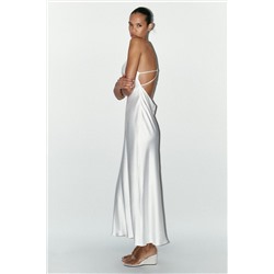 SATIN MIDI DRESS WITH STRAPS ON THE BACK