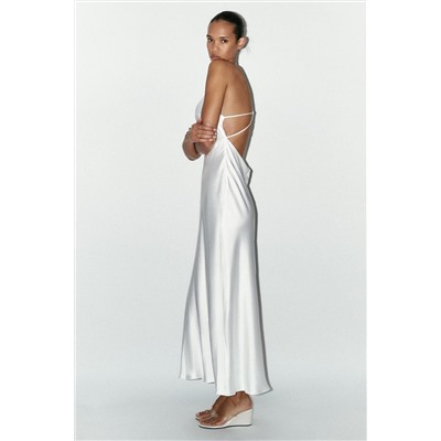 SATIN MIDI DRESS WITH STRAPS ON THE BACK