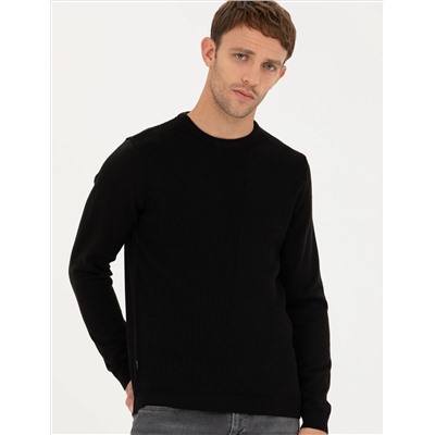 Siyah Slim Fit Bisiklet Yaka Triko Kazak