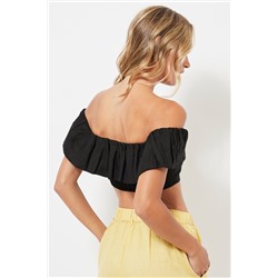 Top crop de lino - Negro