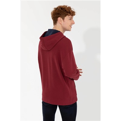 Erkek Vişne Kapüşonlu Sweatshirt