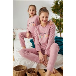 Siyah İnci Alt-üst Polar Nakışlı Cepli Pijama Takım 22278292