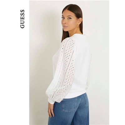 Симпатичный нежный женский свитшот Gues*s 👕  Экспорт  Рукава с вышивкой ришелье