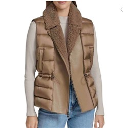 Andrew Marc Faux-Shearling Double-Breasted Puffer Vest