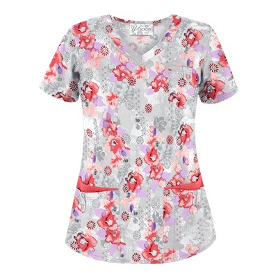 UA Floral Zen Pewter Print Scrub Top