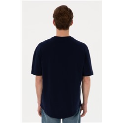 Erkek Long Fit Bisiklet Yaka Lacivert Basic Tişört