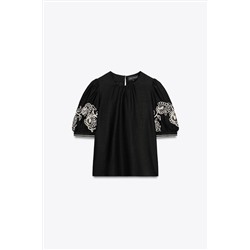 ZW COLLECTION EMBROIDERED LINEN BLEND TOP