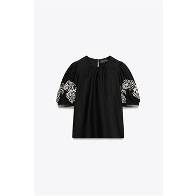 ZW COLLECTION EMBROIDERED LINEN BLEND TOP