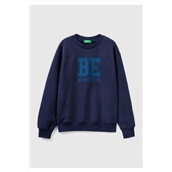 United Colors of BenettonErkek Çocuk Lacivert Slogan Baskılı Sweatshirt