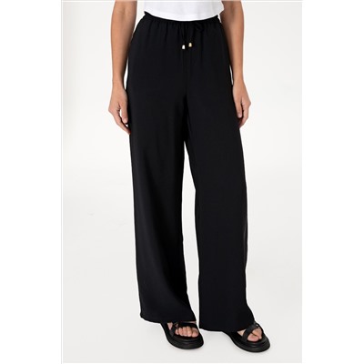 Kadın Siyah Loose Relax Fit Kanvas Pantolon