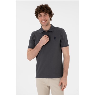 Erkek Slim Fit Polo Yaka Antrasit Basic Tişört