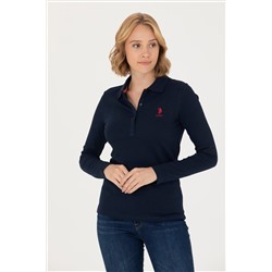 Kadın Lacivert Basic Polo Yaka Sweatshirt