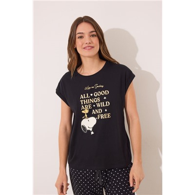 Pijama largo 100% algodón Snoopy negro