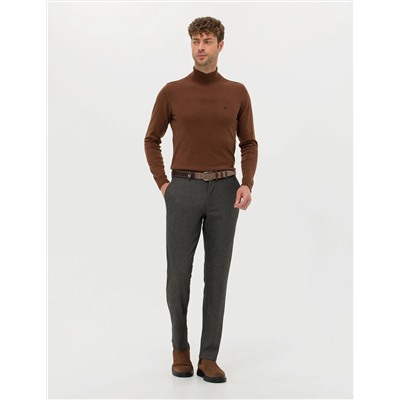 Kahverengi Slim Fit Balıkçı Yaka Basic Triko Kazak