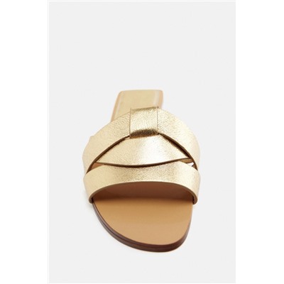 FLAT CRISS-CROSS LEATHER SLIDER SANDALS