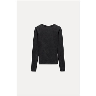 WASHED EFFECT ROLL NECK T-SHIRT