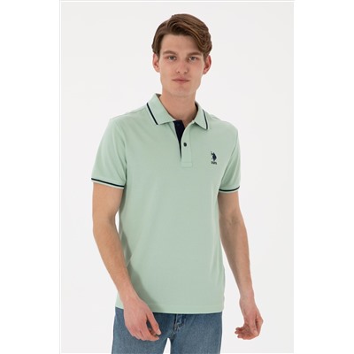 Erkek Slim Fit Polo Yaka Su Yeşili Basic Tişört