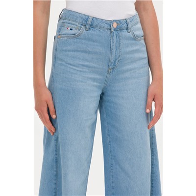 Kadın Açık Mavi Flare Cropped Fit Jean Pantolon