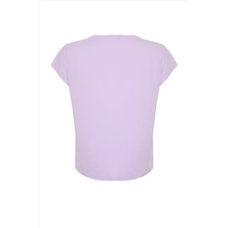 Lila V Yaka Yırtmaçlı Basic Örme T-Shirt TBBSS22BF0036