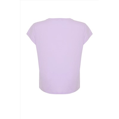 Lila V Yaka Yırtmaçlı Basic Örme T-Shirt TBBSS22BF0036